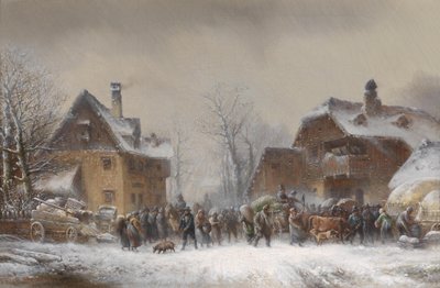 Bustling Activity in a Snowy Winter Village by Anton Doll